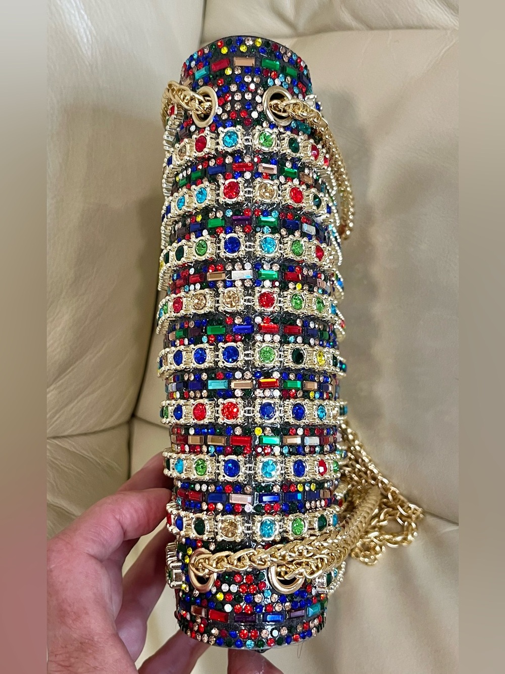 LaurenLorraine Celine Jeweled Shoulder Crossbody Bag Multicolor Chain Strap - Picture 13 of 14